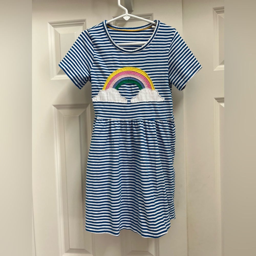 Girls Rainbow appliqué blue white dress small